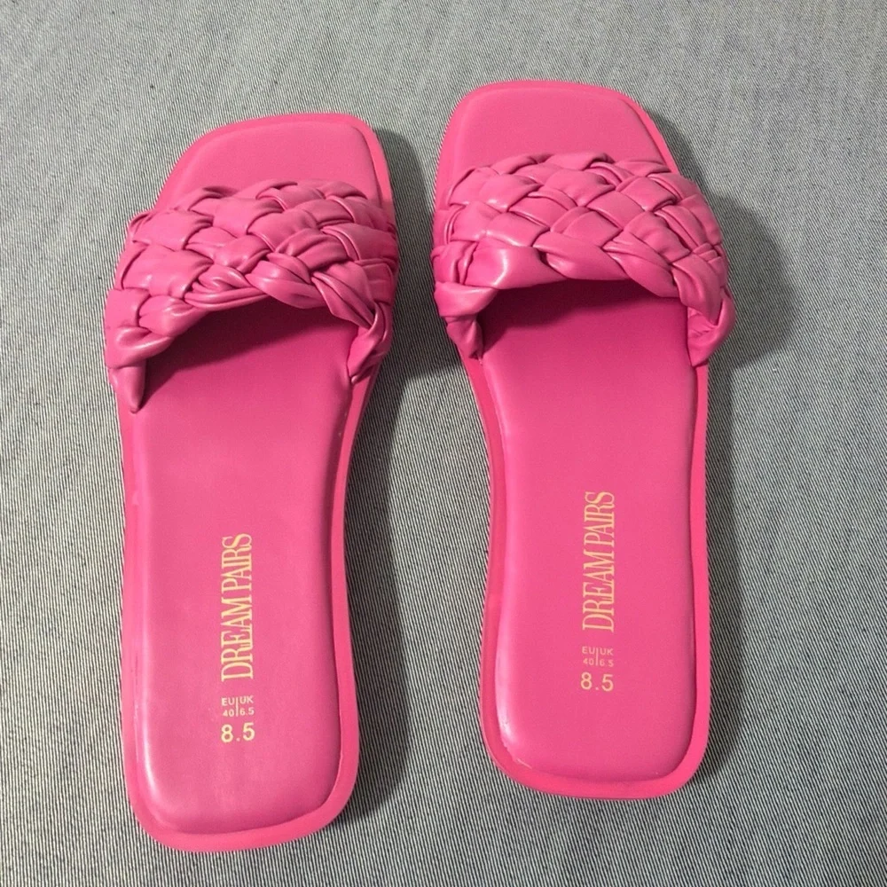 DREAM PAIRS Women's Square Open Toe Slide Sandals Cute Slip onBraided Strap Z-11